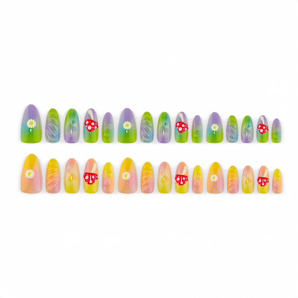 Creative Art Nails In Playful Leaf and Mushroom Design Bowlift