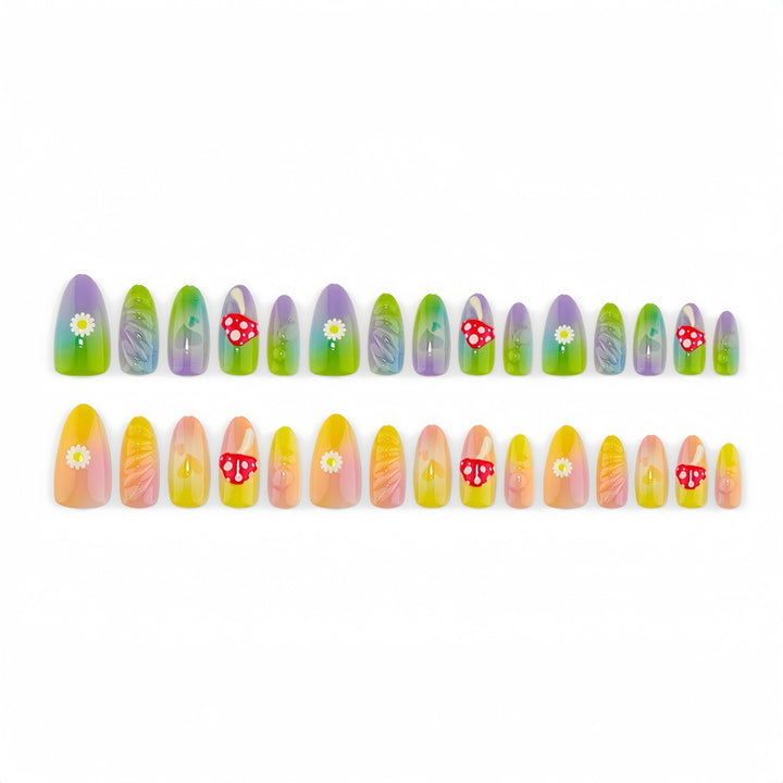 Creative Art Nails In Playful Leaf and Mushroom Design Bowlift