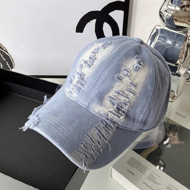 Unisex Distressed Denim Cap Bowlift
