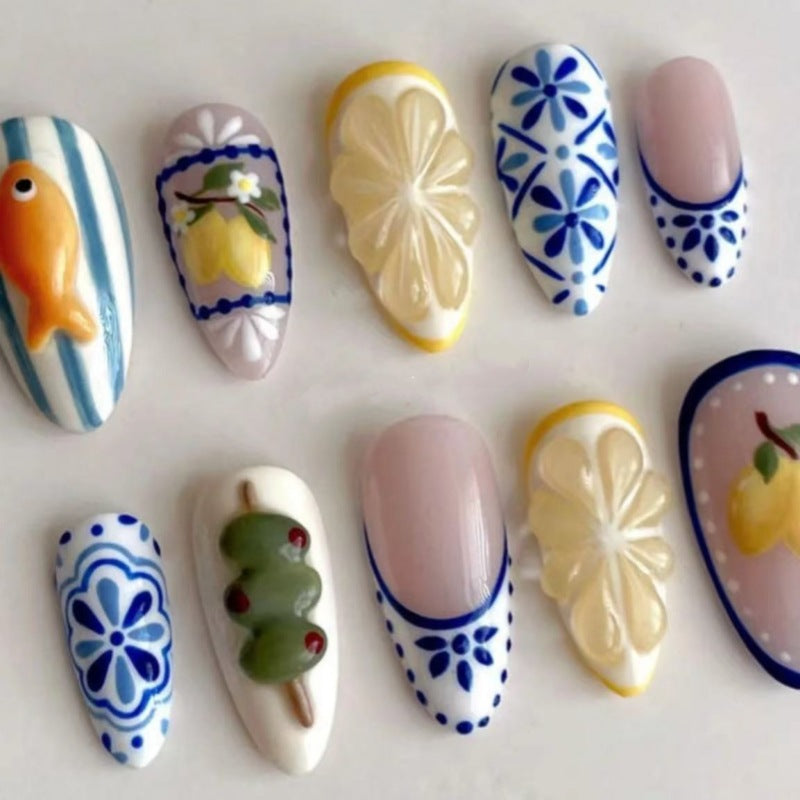 Nature-Themed Artistic Press-On Nail Set Bowlift