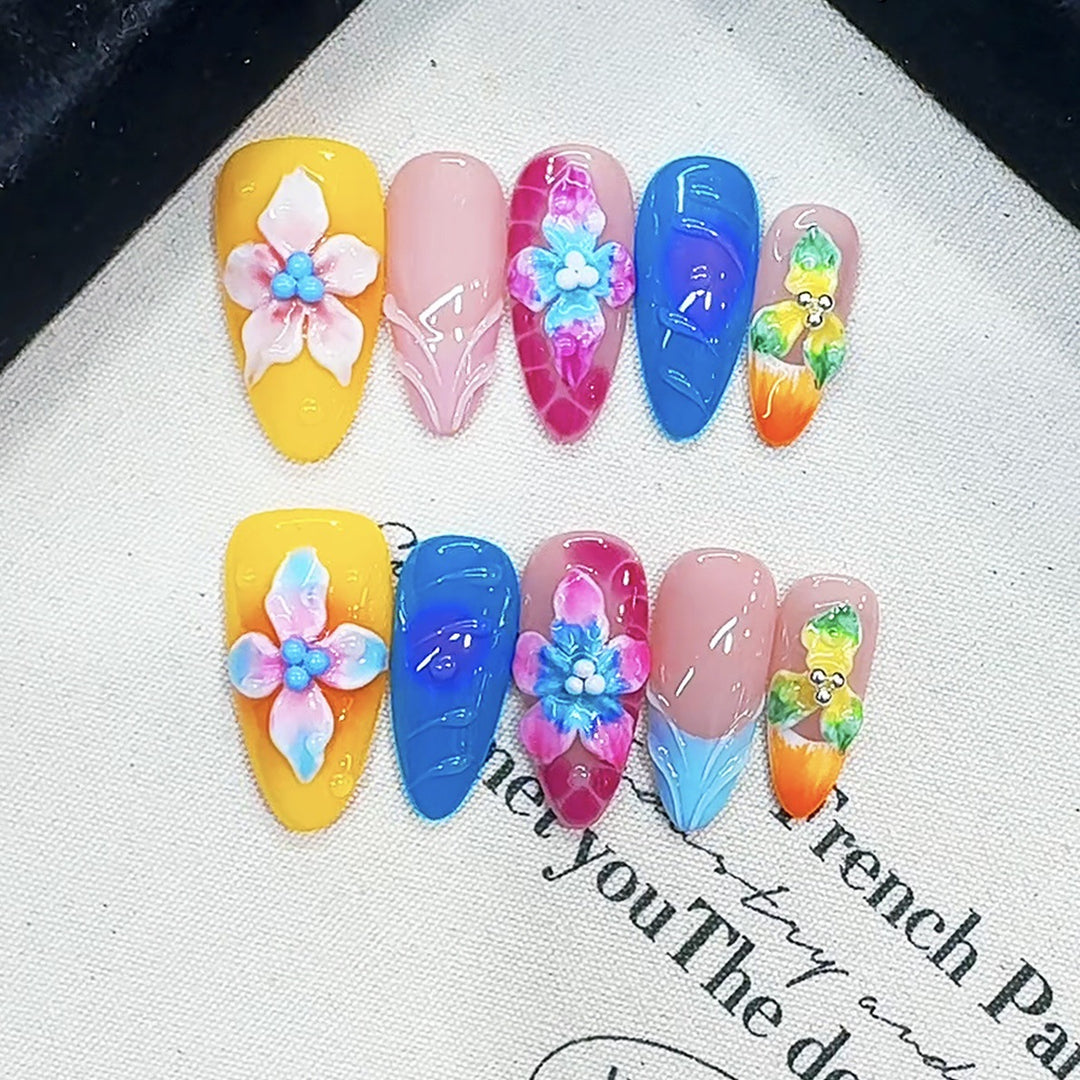 Artistic Floral Press-On Nail Art Set Bowlift
