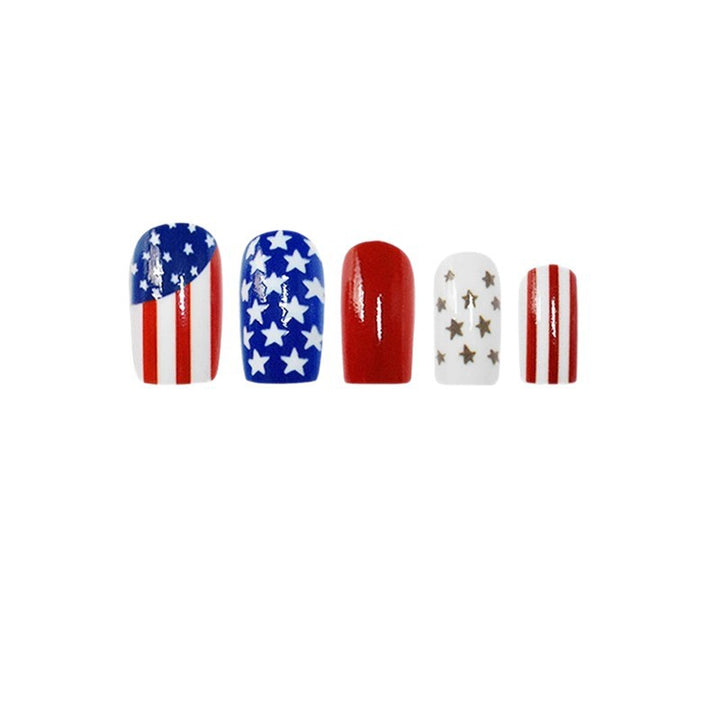 Women's nan patriotic press-on manicure set with mixed star and stripe coffin and square artificial nails Bowlift