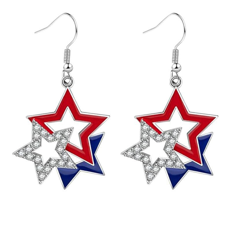Women's nan patriotic rhinestone stars and stripes teardrop dangle earrings with fishhook Bowlift