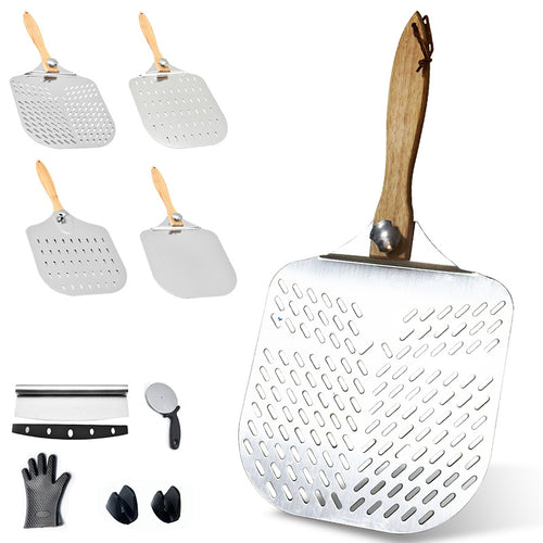 large stainless steel pizza peel with wooden handle Bowlift