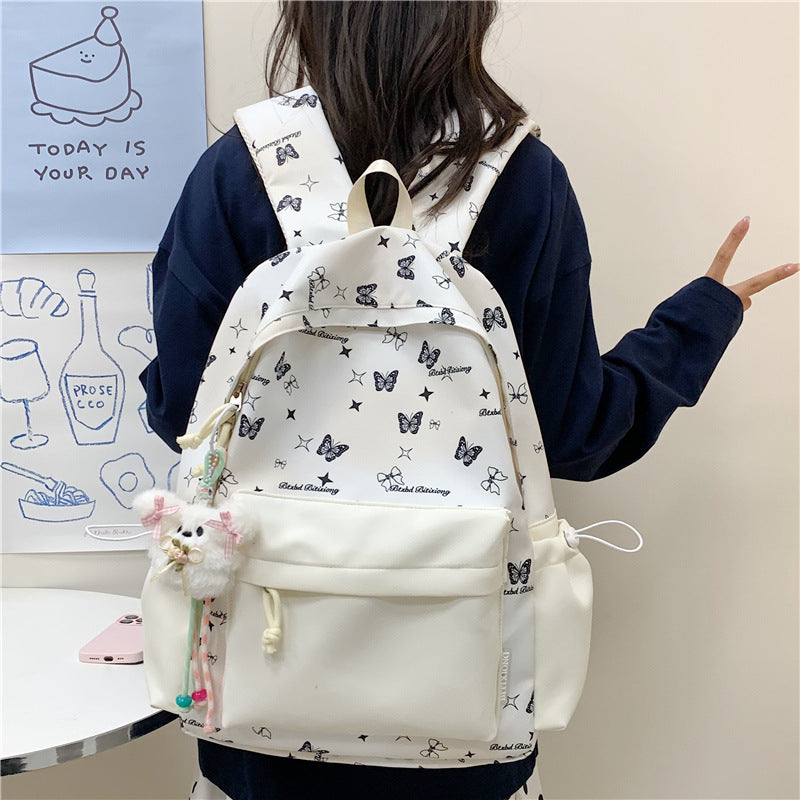 Butterfly Print Multi-Pocket Backpack