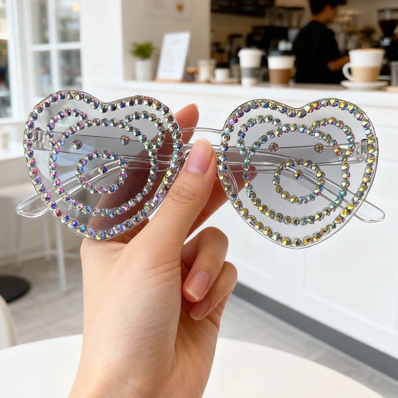 Heart-Shaped Rhinestone Sunglasses Bowlift
