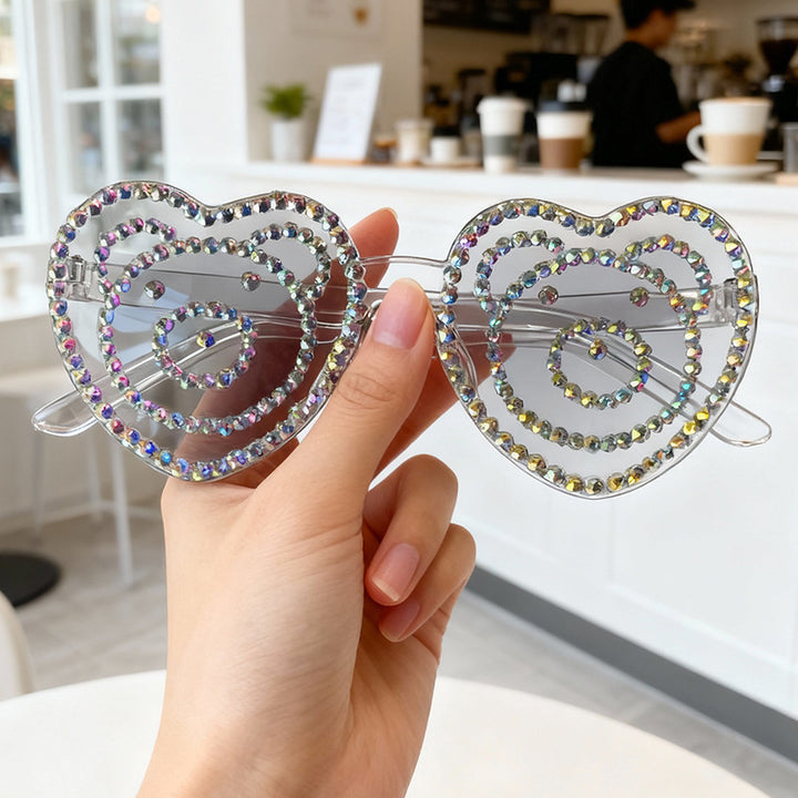 Heart-Shaped Rhinestone Sunglasses Bowlift
