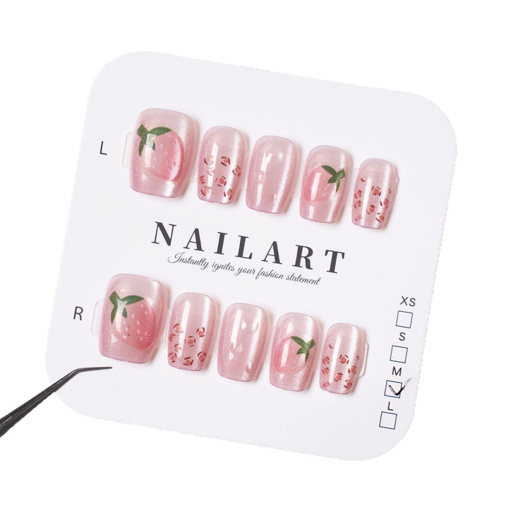 Artisanal Press-On Nail Set with Floral and Fruit Designs Bowlift