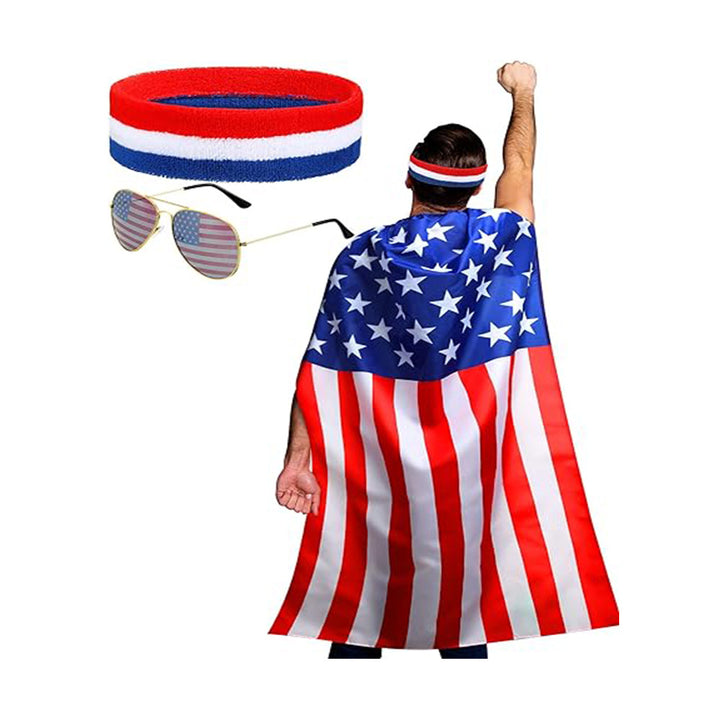 Unisex nan patriotic skeleton costume cape with flag print cape wig and handheld flags Bowlift