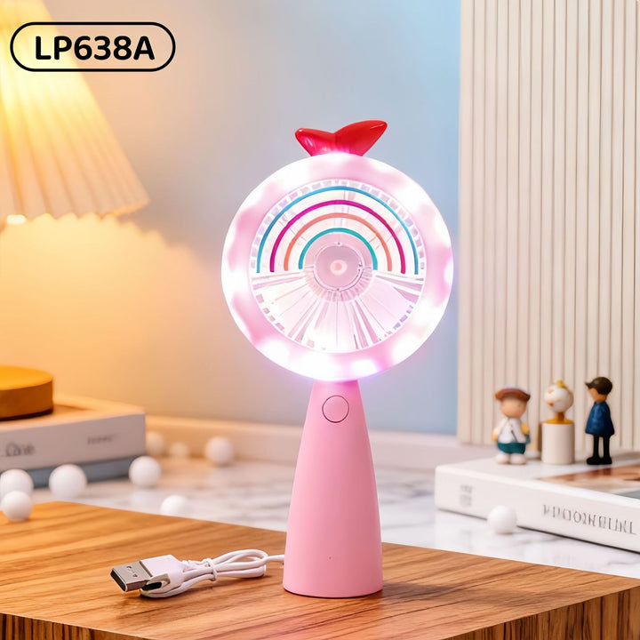 Women's Portable Mini Fan with LED Lighting and Innovative Display Function Bowlift