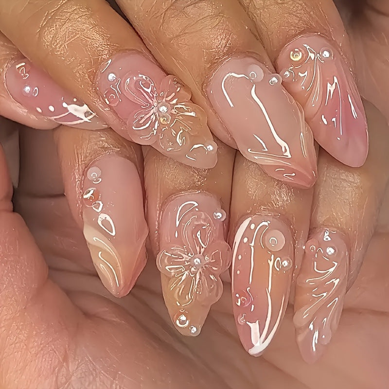 Floral-Themed Press-On Nail Art Bowlift