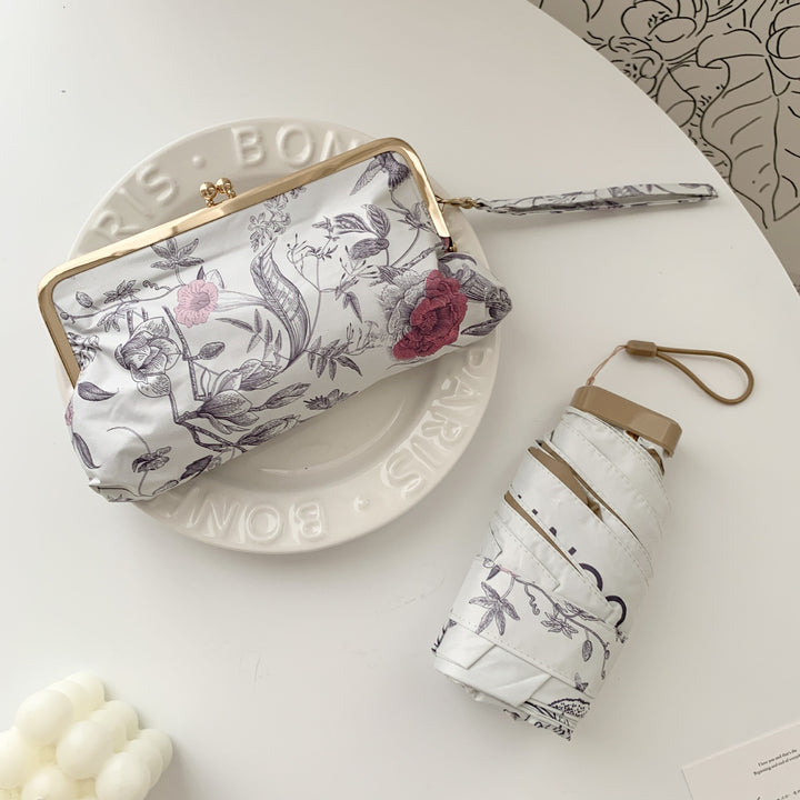 Ladies elegant folding umbrella with floral design and practical case Bowlift
