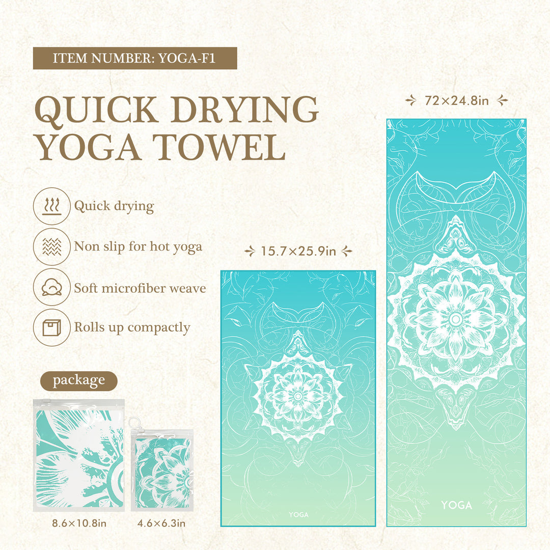 Quick-Drying Non-Slip Microfiber Yoga Towel with Mandala Grip Pattern Bowlift