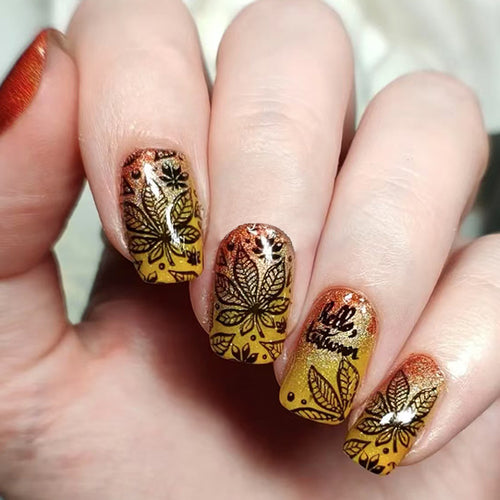 Artistic Leaf Design Press-On Nails Bowlift
