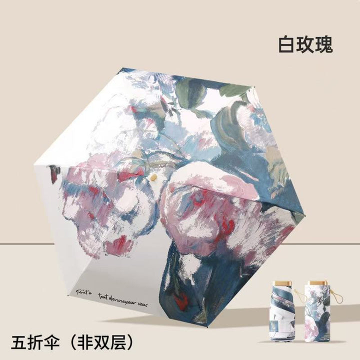 Ladies Folding Umbrella with Elegant Floral Design Bowlift
