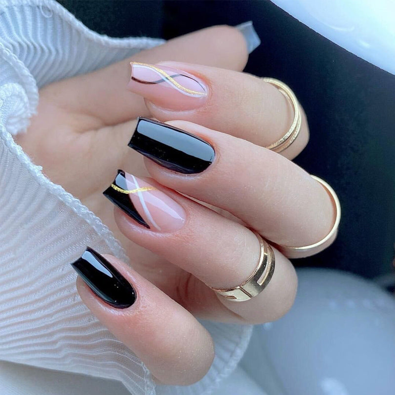 Artistic Press-On Nail Set with Modern Geometric Designs Bowlift