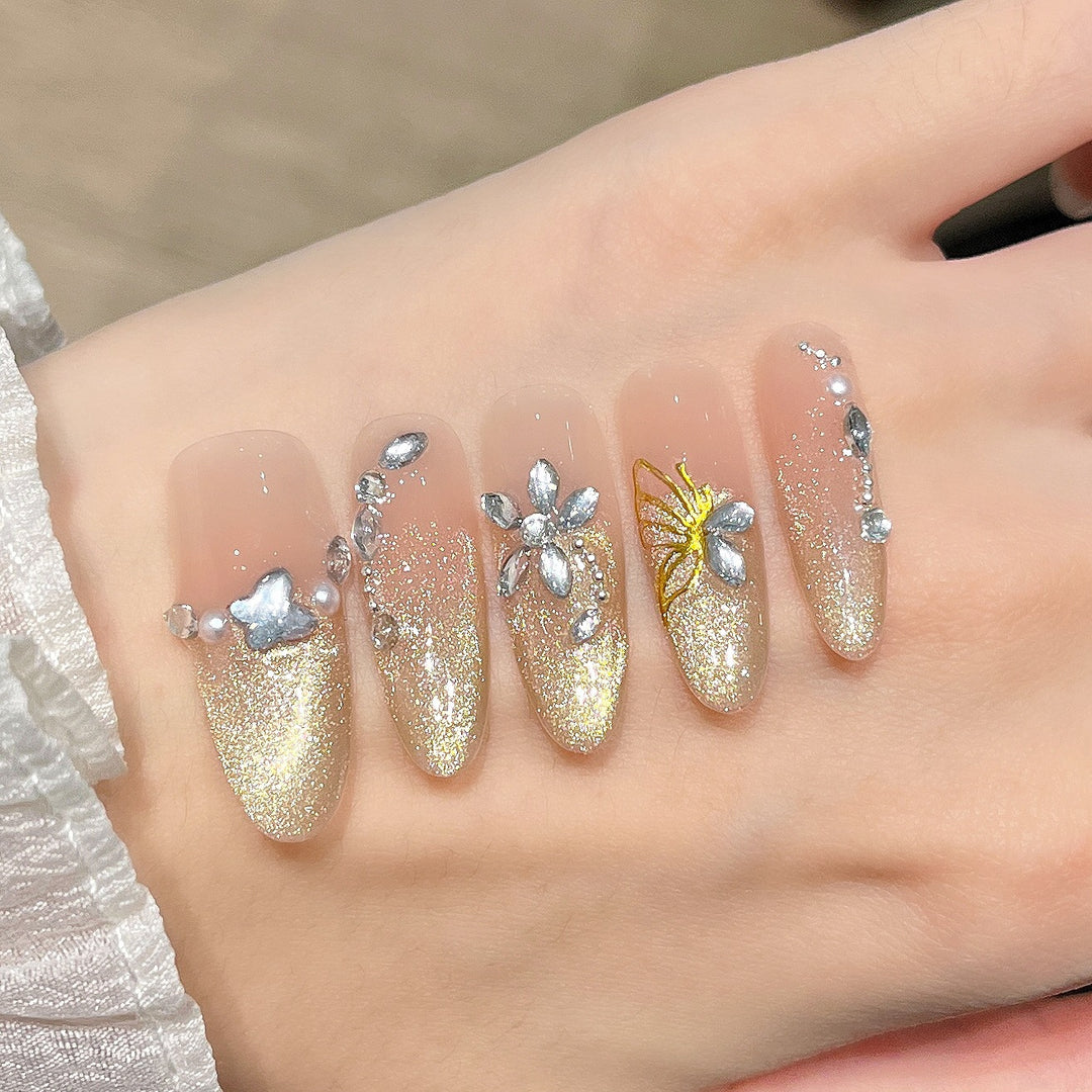 Decorative Press-On Nails with Gem Accents Bowlift