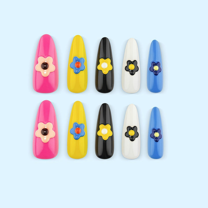 Artificial nail set with colorful flower designs Bowlift