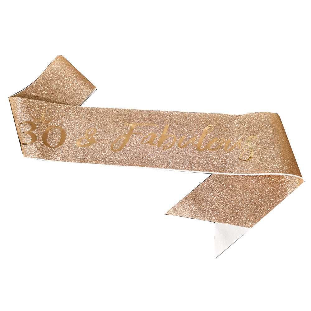 Ladies Glittering Birthday Sash with Festive Print Bowlift