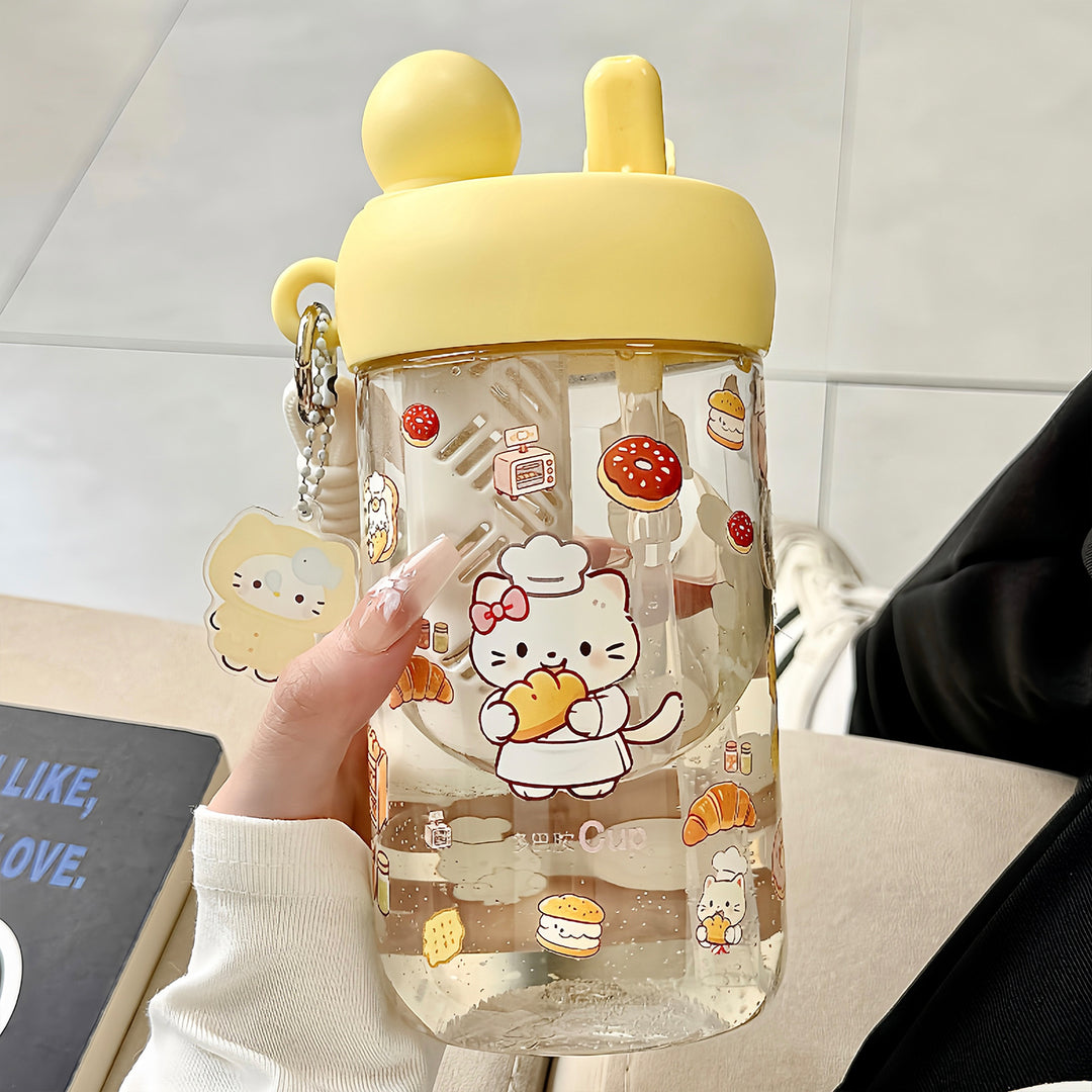 Women's water bottle with integrated animal motif and practical carrying handle Bowlift