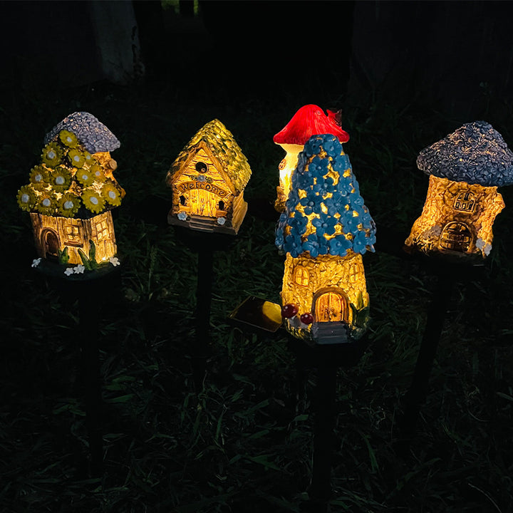 Whimsical Solar-Powered LED Fairy House Garden Stake Bowlift