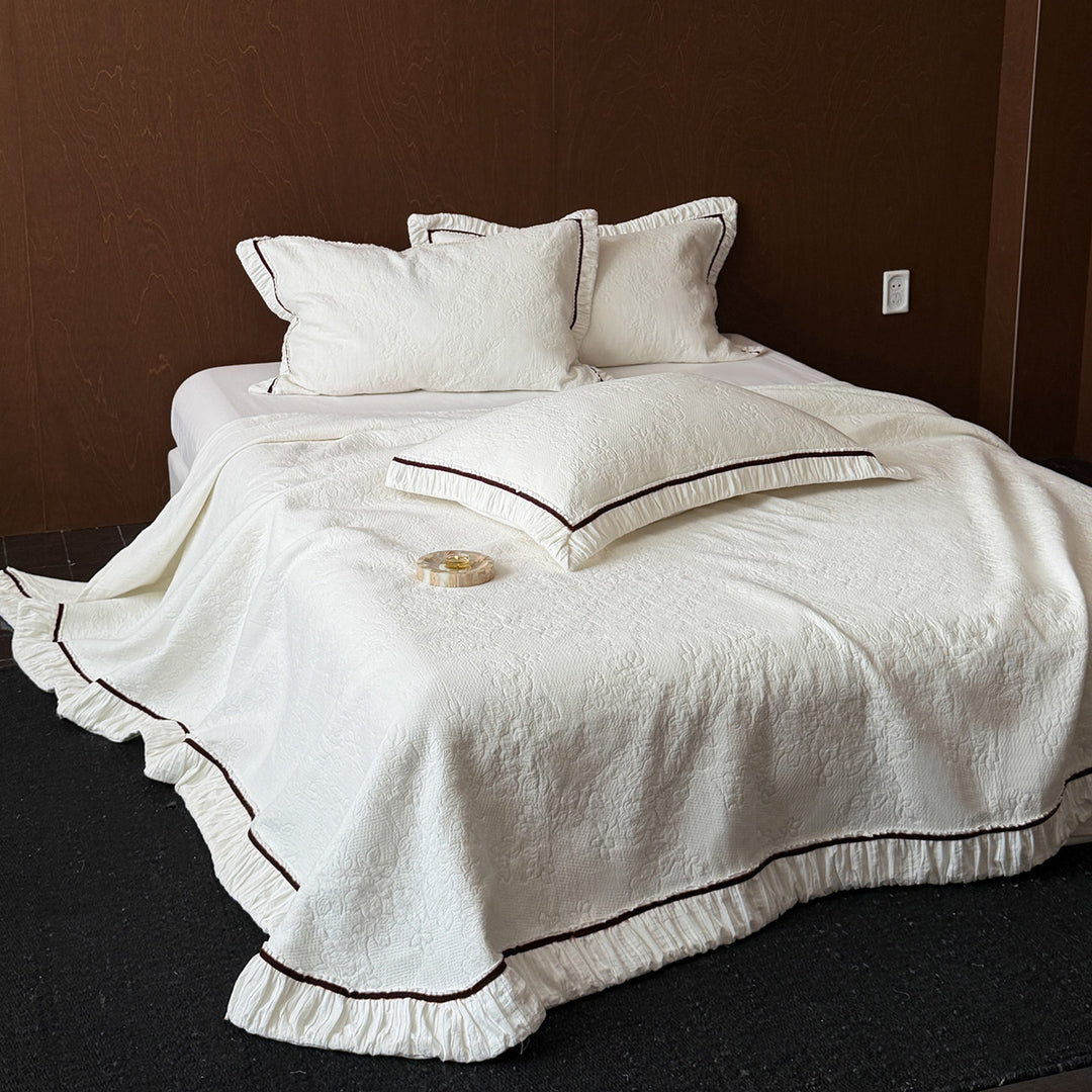 Quilted Ruffle-Trim Bedspread and Pillow Sham Set