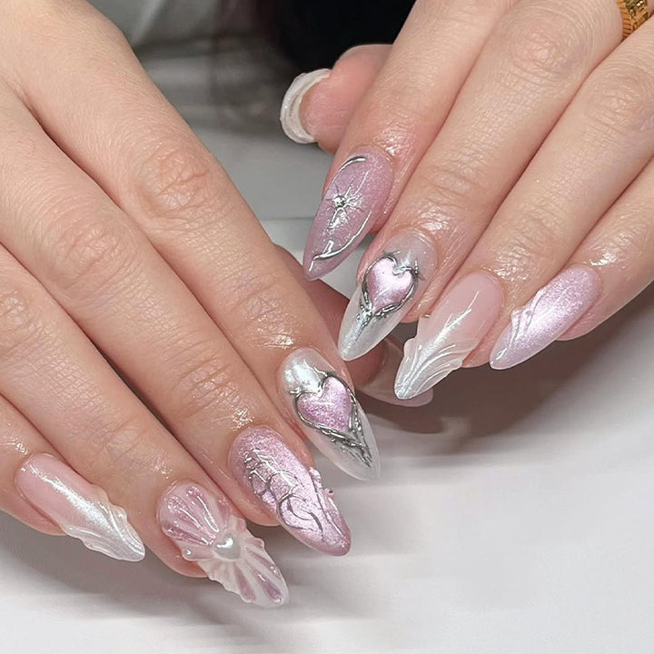 Decorative Press-On Nail Art Set with Floral Accents Bowlift