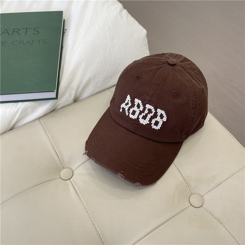 Women's Distressed Cotton Baseball Cap with Graphic Detailing Bowlift