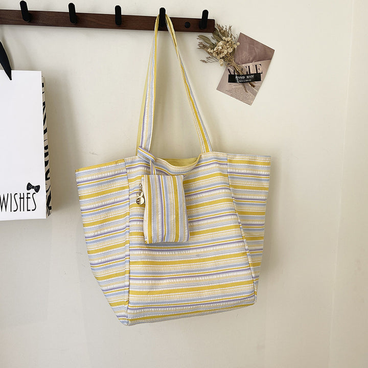 Spacious Wave Stripe Shopping Bag Bowlift