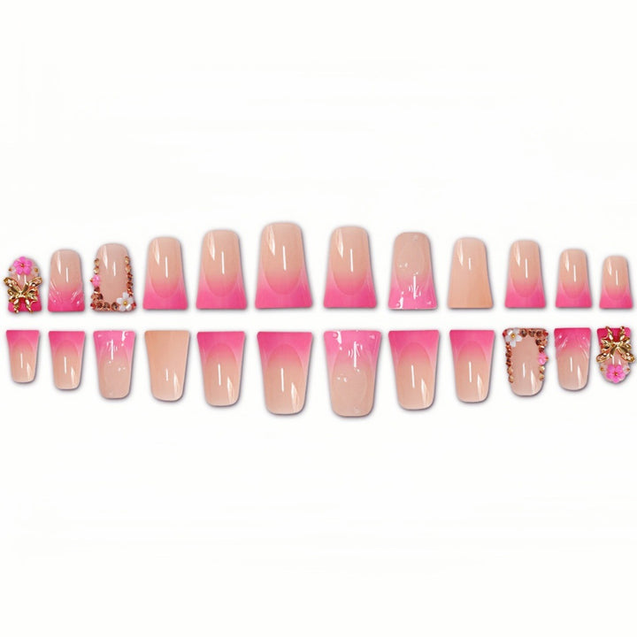 Artistic Long Nail Extensions with Floral Accents Bowlift