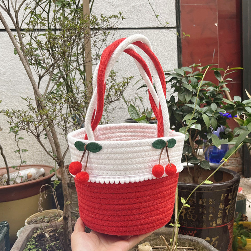Ladies Playful Storage Basket with Pom-Pom Decoration Bowlift