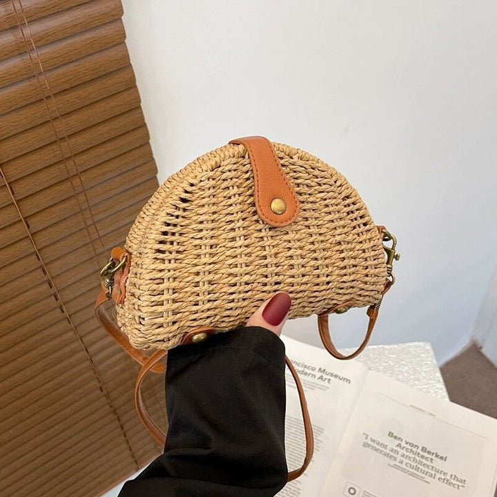 Handcrafted Rattan Bag in Half-Moon Design Bowlift