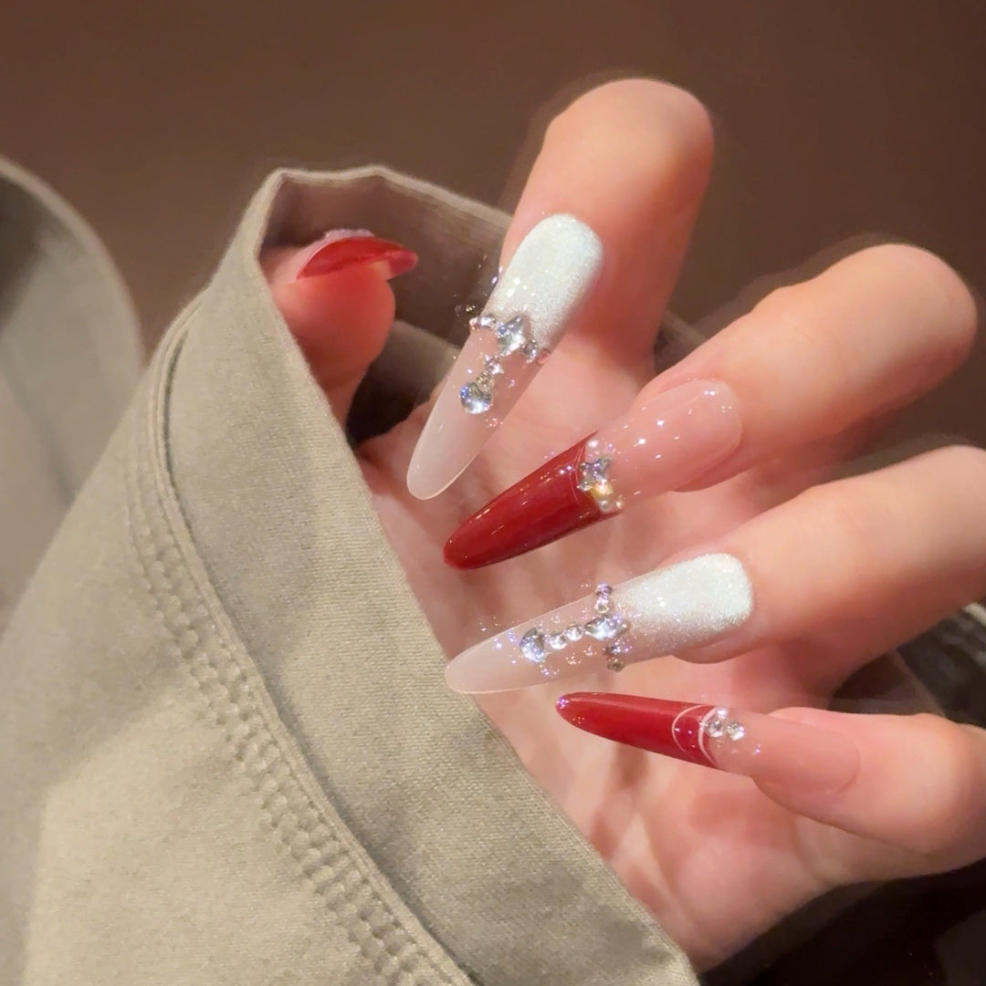 Decorative Rhinestone-Accented Press-On Nail Extensions Bowlift