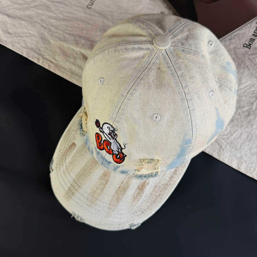 Women's Vintage-Inspired Distressed Embroidered Cap Bowlift