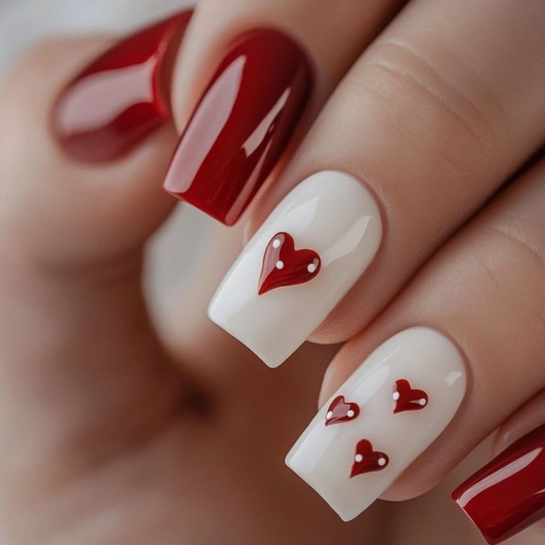 Artistic Heart-Themed Press-On Nail Set Bowlift