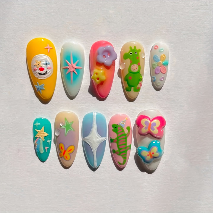 Playful Themed Press-On Nail Art Set Bowlift