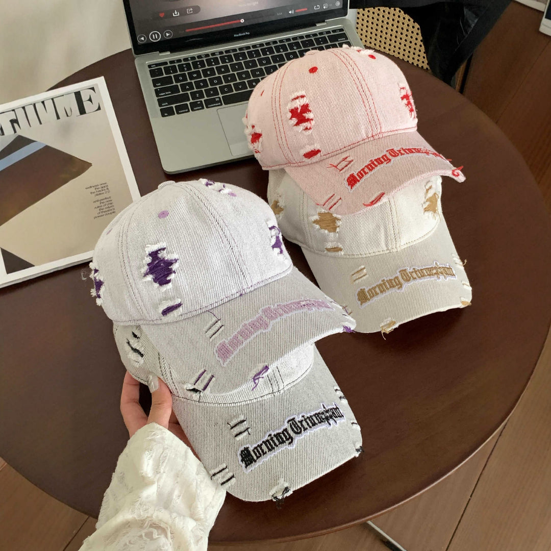 Women's Distressed Denim Baseball Cap Bowlift