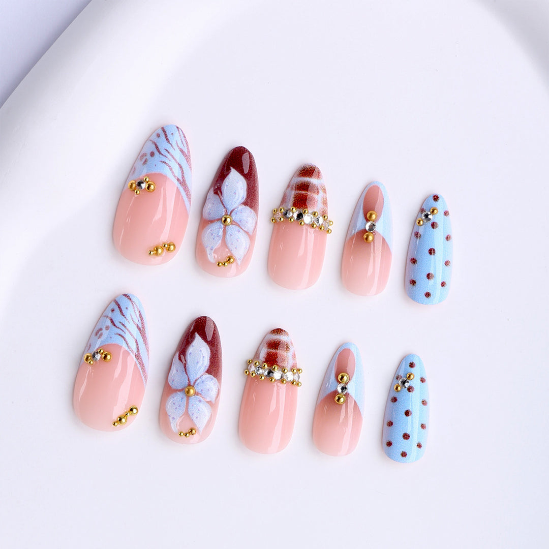Artificial nails with creative floral and geometric designs Bowlift