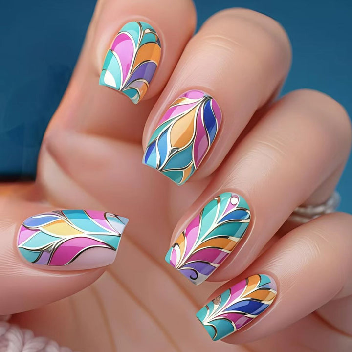 Artistic Colorful Leaf Design Nail Art Bowlift