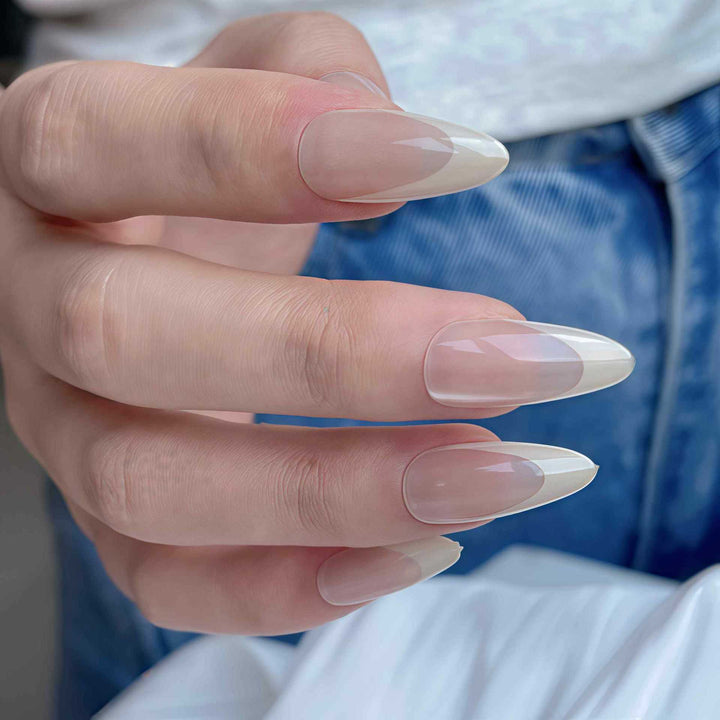 Glossy Long Almond-Shaped Press-On Nail Set Bowlift