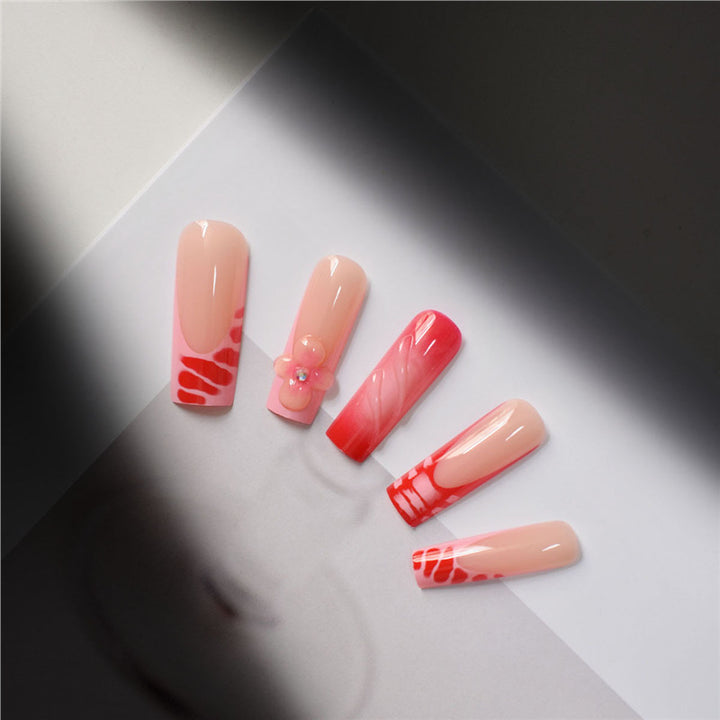 Decorative Floral Acrylic Press-On Nails Bowlift