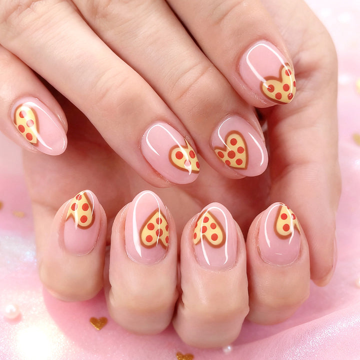 Whimsical Pizza Heart Press-On Nail Art Bowlift