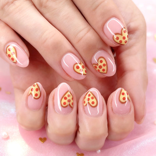 Whimsical Pizza Heart Press-On Nail Art Bowlift