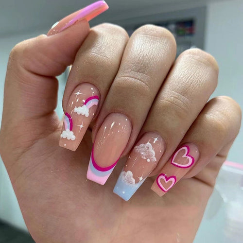 Artificial nail art with rainbow design Bowlift