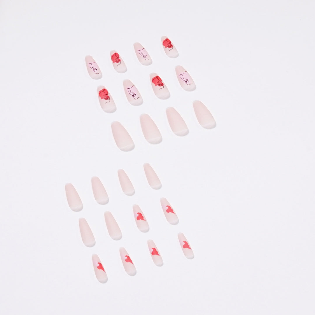 Artful Nail Extensions with Abstrahized Face Drawing Bowlift