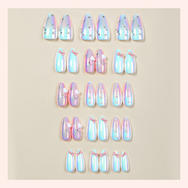Artificial nail set with holographic shine and delicate accents Bowlift