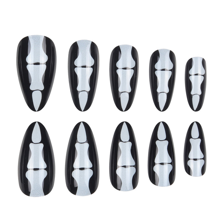 Gothic Skull-Design Stiletto Press-On Nails Bowlift