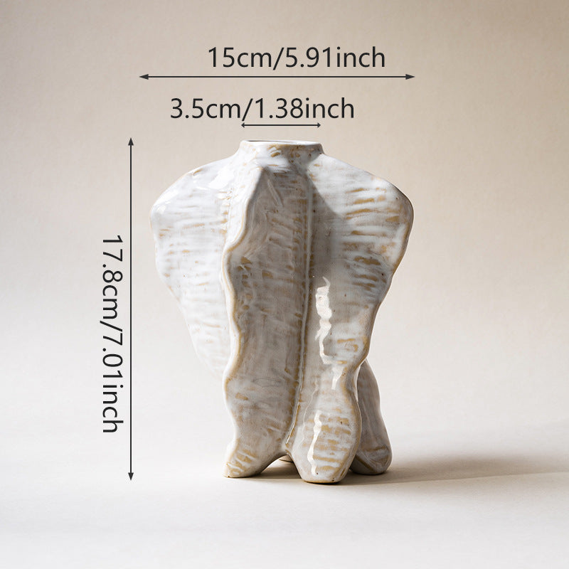 Sculptural Ceramic Ribbed Wave Torso Knob Vase