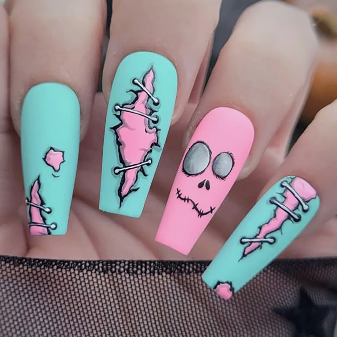 Artistic Halloween-Themed Press-On Nail Art Bowlift