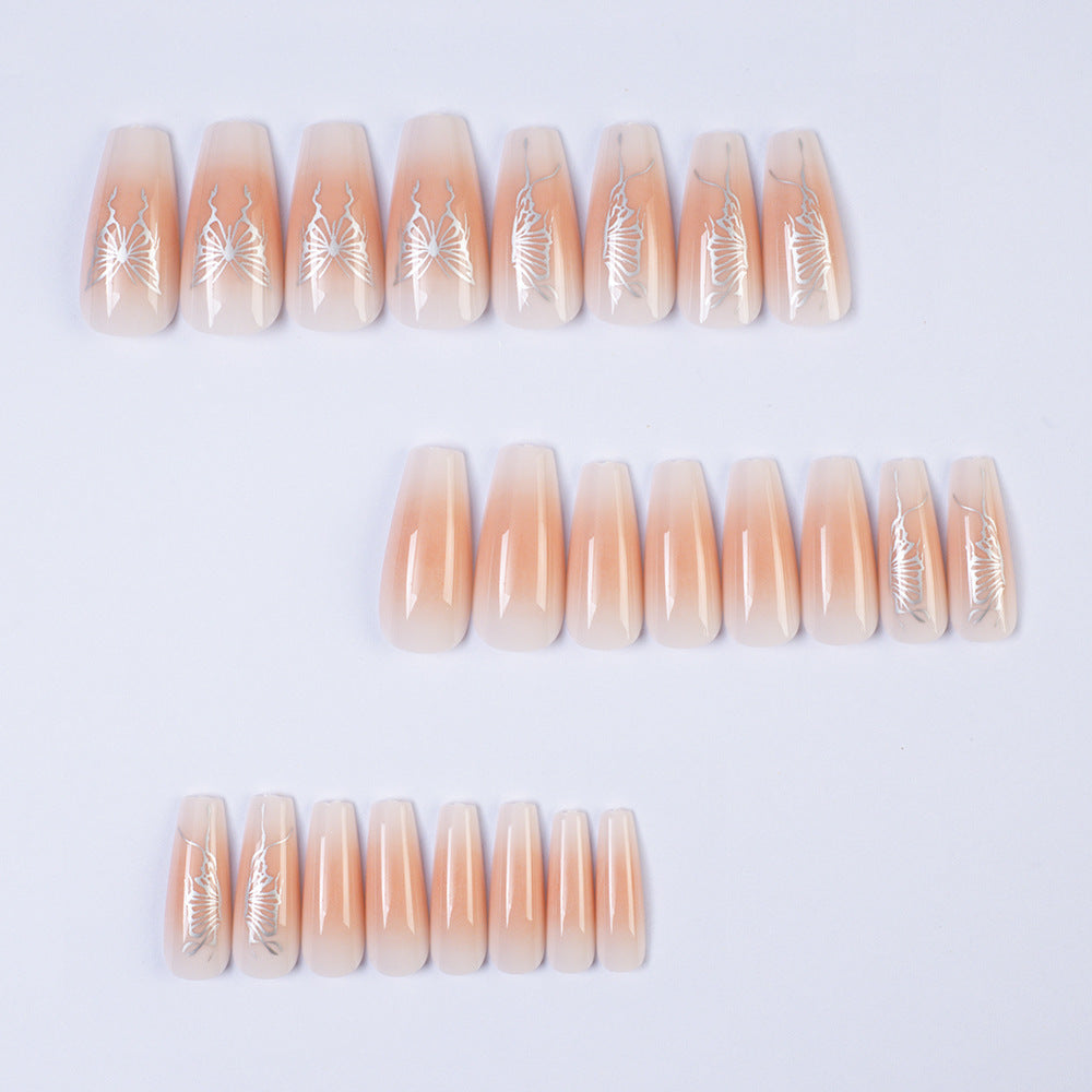 Elegant Artificial Nails with Delicate Butterfly Design Bowlift